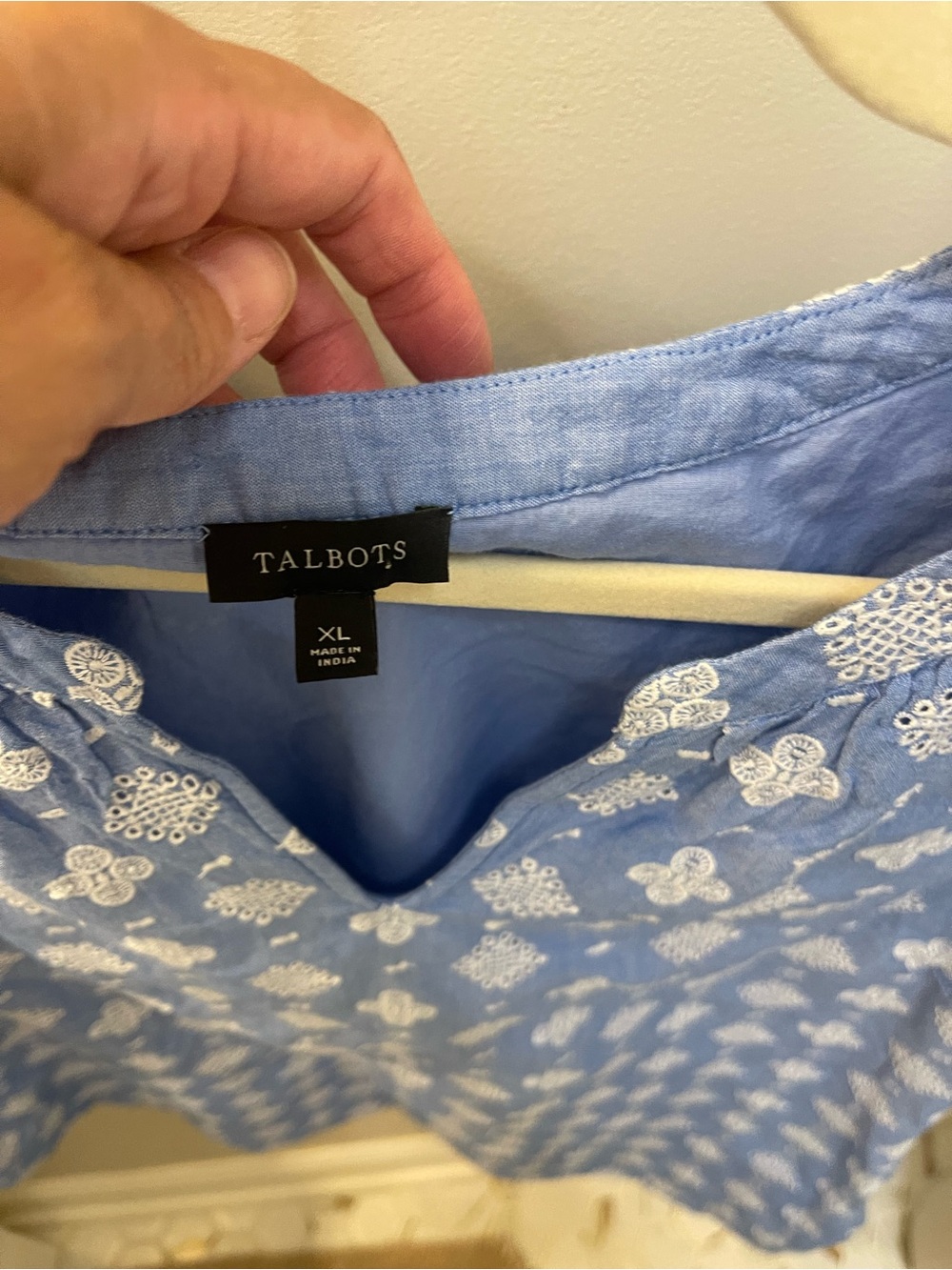 Talbots Blue and White Printed Split-Neck Blouse - Picture 2 of 2